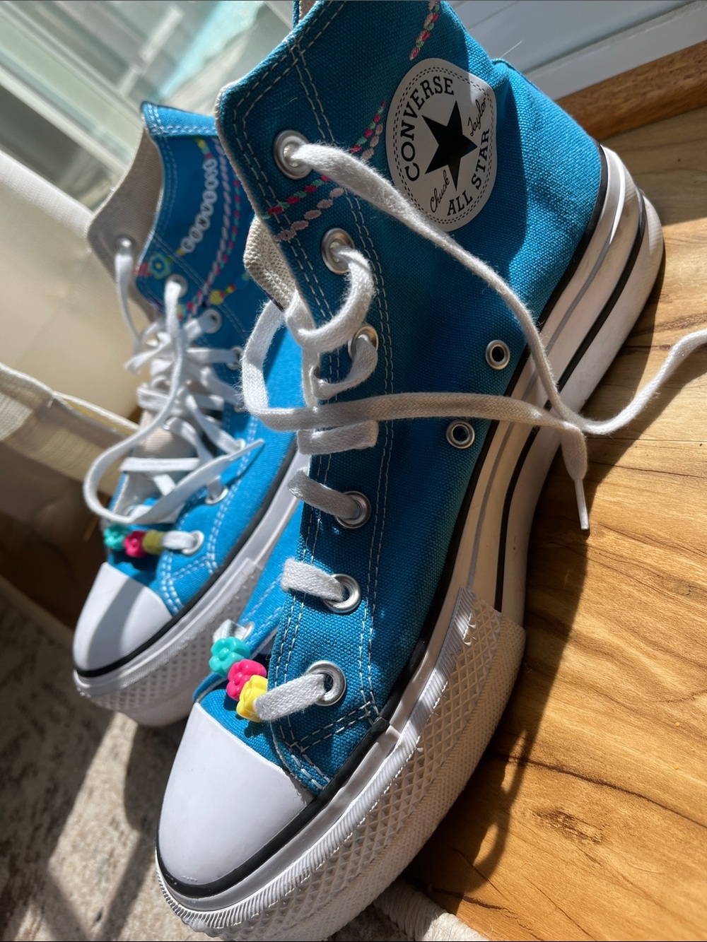Converse Teal Blue High Top Platform Sneakers with White Accents